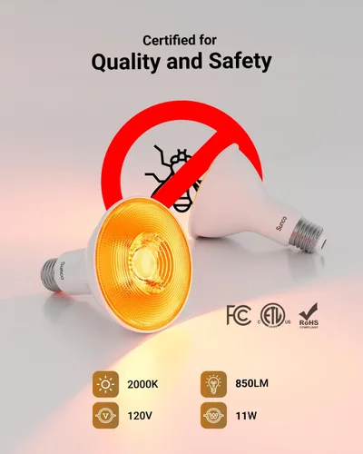 Miniatura 7 de Sunco Bombillas LED Amarillas Anti-Insectos para Exteriores PAR30 Luz Anti-Insectos para Porche, Patio Trasero, Exterior, 11W=75W, Resplandor Ámbar