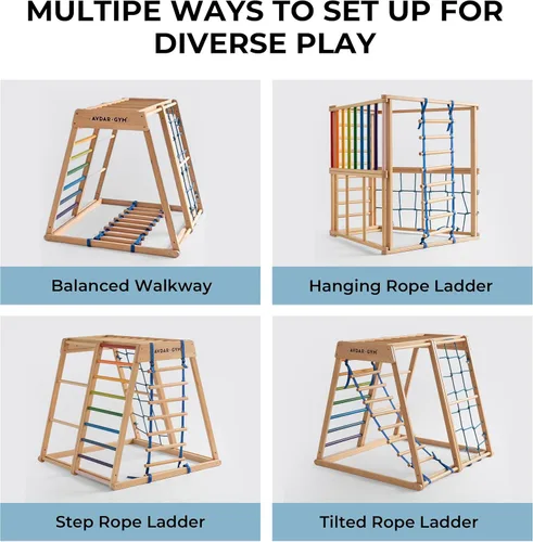 Miniatura 3 de AVDAR Escalera de cuerda para niños diseñada para gimnasios de selva de interior, escalera de cuerda de columpio de madera, accesorios para patio
