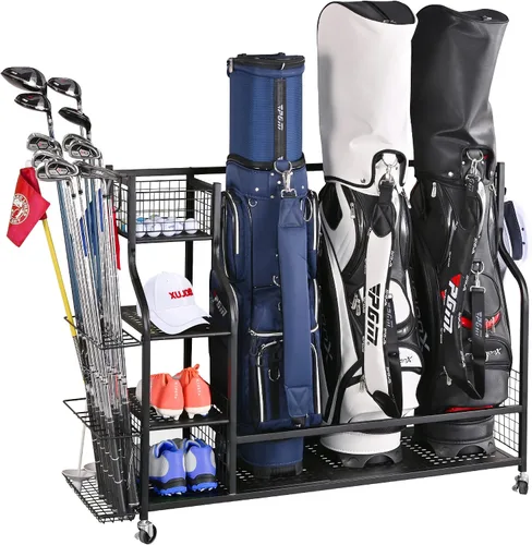 Miniatura 8 de PLKOW Organizador de Almacenamiento para Bolsas de Golf en Garaje, Soporte de Almacenamiento para Bolsas de Golf de Tamaño Extra Grande y Estante