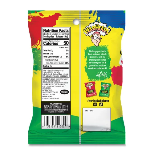 Miniatura 2 de WARHEADS - Dulces Duros Extremadamente Ácidos - Sabores Surtidos - Sabores de Manzana Ácida, Cereza Negra, Frambuesa Azul, Limón y Sandía - Bolsas