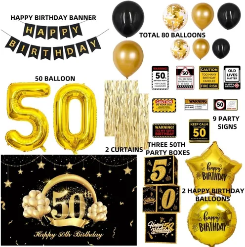 Miniatura 2 de Decoraciones de fiesta de cumpleaños 50 a 50 años, suministros de fiesta para hombres con kit de guirnalda de globos, telón de fondo de cumpleaños