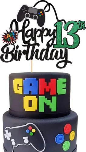 Miniatura 27 de 1 PCS Decoración para Pastel de Videojuegos Feliz Cumpleaños 14 con Purpurina, Palillo Decorativo de Pastel de Videojuegos Game On Controladores