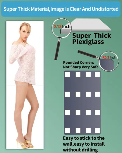 Miniatura 5 de Espejo de pared inastillable de longitud completa para dormitorio, espejos acrílicos de gimnasio para el hogar, extra grueso: 0.12 pulgadas, 14 x 24
