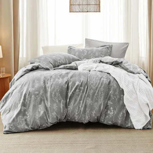 Miniatura 15 de Bedsure - Juego de edredón tamaño King, juego de ropa de cama verde salvia, 3 piezas de ropa de cama floral bonita, 1 edredón reversible suave