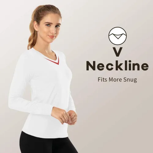 Miniatura 55 de MANCYFIT Tops térmicos para mujer, camisa con forro polar, manga larga, capa base, cuello en V