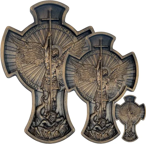 Miniatura 5 de Royal Wooden Collection Cruz de pared Guardián Arcángel Miguel icono colgante tallado en madera cristiana idea de regalo para hombres