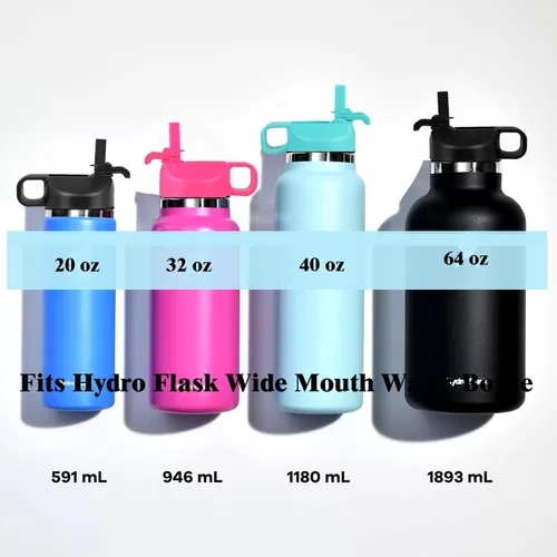 Miniatura 4 de Hydro Flask - Tapa de popote compatible con botellas de agua de boca ancha de 12, 32, 40, 64 onzas, diseño de cubierta antipolvo Negro/Negro