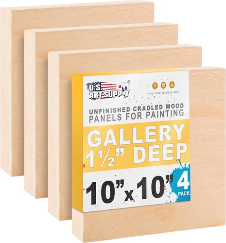 Miniatura 20 de U.S. Art Supply Paneles de madera acunados sin terminar de 5 x 5 pulgadas para pintar, galería de 1-1/2 pulgadas de profundidad