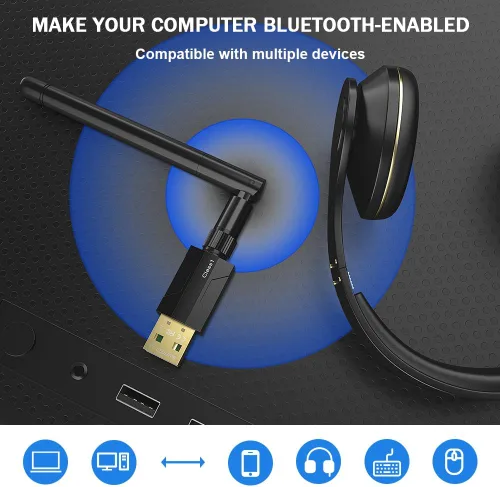 Miniatura 6 de Adaptador USB Bluetooth 5.1 para PC de escritorio: dongle inalámbrico de largo alcance de 300 pies con antena de 5dBi Plug & Play para portátil
