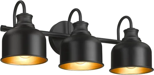 Aplique de 3 luces para tocador de baño, aplique de pared de granja, luces de granero con pantalla de metal negro mate, lámpara de pared exterior