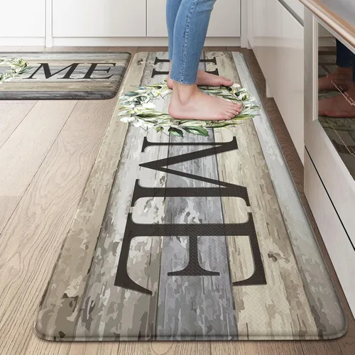 Miniatura 14 de KIMODE Alfombra Antifatiga para Cocina 2 Piezas, Alfombras de Cocina Impermeables y Antideslizantes, Alfombra de Cocina de Estilo Rústico para Piso
