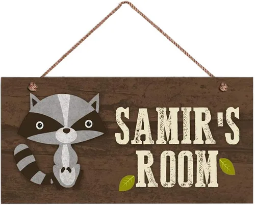 Letreros personalizados, lindo letrero de mapache, decoración de pared personalizada, nombre personalizado, habitación de niños, habitación de bebé,