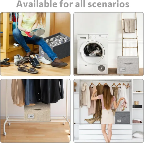 Miniatura 5 de FHSQX Paquete de 2 organizadores de zapatos para armario, se adapta a hasta 24 pares, contenedores de almacenamiento de zapatos de tela, Beige