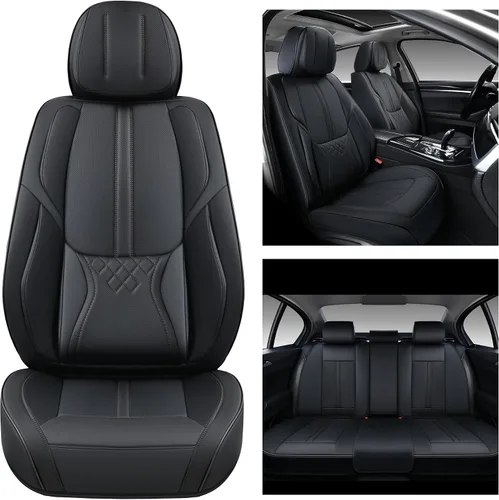 Miniatura 8 de BWTJF Fundas de asiento de automóvil negras juego completo, fundas universales para asientos delanteros y traseros para autos, protectores