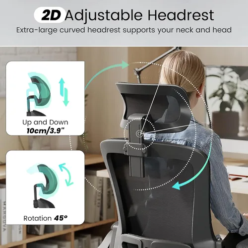Miniatura 4 de Fizzin Silla de oficina, silla de oficina ergonómica con malla de respaldo alto y soporte lumbar ajustable, sillas de escritorio de oficina de malla