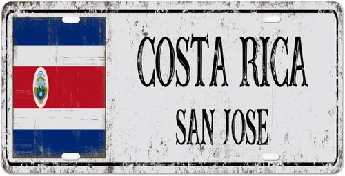 Placa de matrícula de metal con bandera de Costa Rica, bandera nacional, ciudad de San José, placa decorativa novedosa de 6 x 12 pulgadas, recuerdo