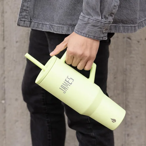 Miniatura 6 de Vaso personalizado de 40 onzas con asa y pajilla, taza de acero inoxidable personalizada para bebidas frías y calientes, taza de viaje con 2 popotes