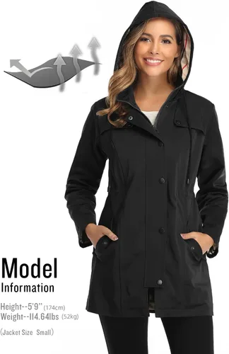 Miniatura 2 de Chaqueta larga para lluvia, con capucha, para mujer, cortavientos para exteriores
