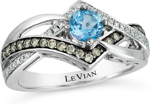 Miniatura 6 de LeVian Anillo de oro blanco de 14 quilates topacio azul y blanco de 14 quilates diamante de color blanco y chocolate talla 7