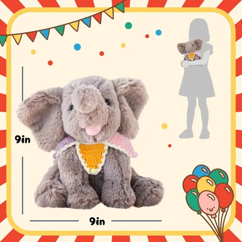 Miniatura 3 de Hopearl Adorable juguete de elefante de ternero de peluche con babero de punto colorido, elefante flexible, ultrasuave, regalo de cumpleaños