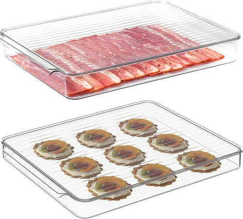 vacane Organizador apilable para congelador, contenedor plano para queso rebanado con tapas, contenedores de almacenamiento para congelador, bandeja