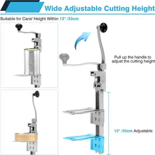 Miniatura 3 de IRONWALLS Abrelatas comercial para restaurante, 19 pulgadas/18.9 in, resistente montaje en mesa, abrelatas manual para latas de hasta 13 pulgadas