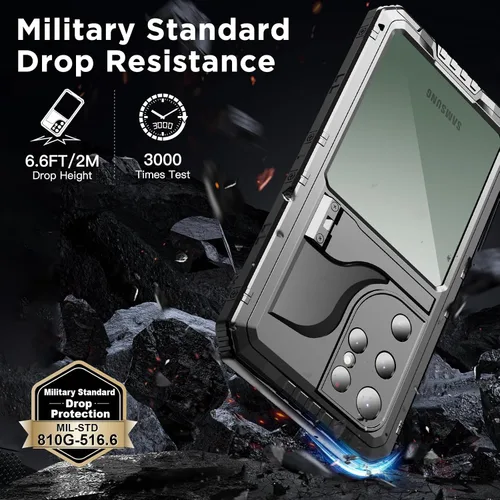 Miniatura 4 de Mitywah Funda impermeable para Samsung Galaxy S23 Ultra, funda de metal resistente, carcasa de cuerpo completo a prueba de golpes con protector