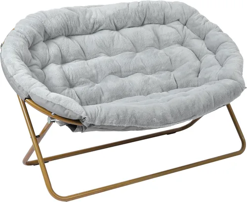 Miniatura 17 de Flash Furniture Eleanor - Silla portátil doble platillo con 2 otomanas, marcos de acero plegables, para dormitorio o dormitorio, 56 pulgadas, piel
