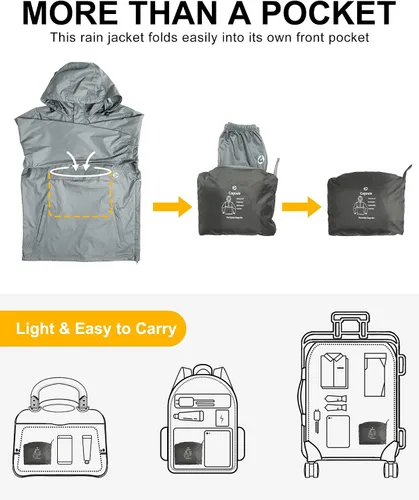 Miniatura 19 de Outdoor Ventures Chaqueta de lluvia para hombre, impermeable, ligera, plegable, para senderismo, golf, correr
