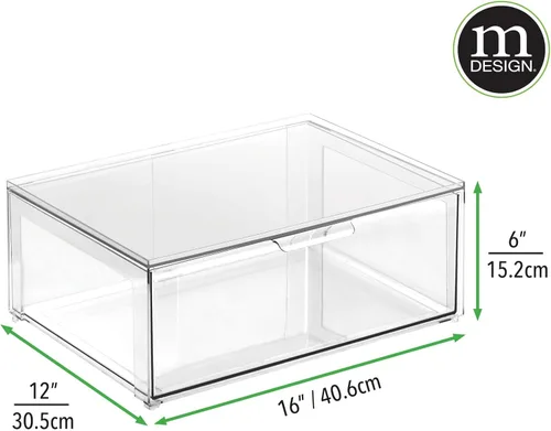 Miniatura 3 de mDesign - Contenedores organizadores de almacenamiento de baño apilables de plástico con cajón frontal extraíble para encimera de baño, tocador