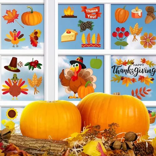Miniatura 4 de 158 calcomanías de Acción de Gracias para ventana de vidrio, calcomanías de doble cara para ventana de otoño, pavo de otoño, ofertas de decoración