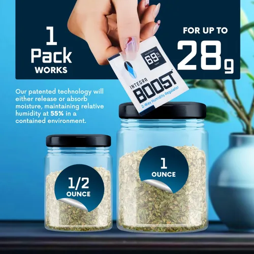 Miniatura 3 de Integra Boost Paquete de control de humedad de 2 vías, conserva el sabor y controla la humedad al 69% de RH, absorbente de humedad para hierbas