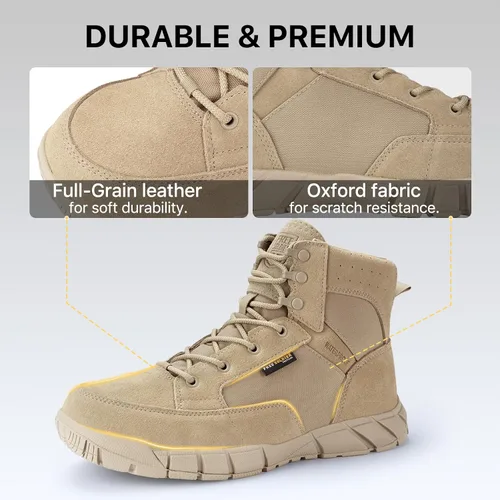 Miniatura 3 de FREE SOLDIER Botas de trabajo duraderas para hombre, 6 pulgadas, ligeras, impermeables, botas de senderismo, botas tácticas de cuero de gamuza