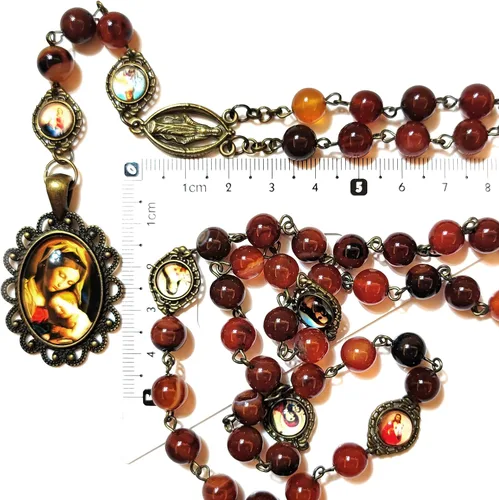 Miniatura 6 de GeekTenet Seven Sorrows Rosary Beads Chaplet Dark brown Natural agate Rosery Catholic gifts
