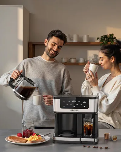 Miniatura 8 de AIRMSEN Cafetera Dual Programable de 12 Tazas – Máquina de una sola porción para Cápsulas K-Cup y Café Molido, 1000W de Preparación Rápida, Inicio