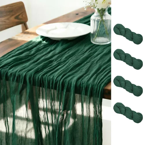 Miniatura 8 de LINXTAR Camino de mesa de gasa verde esmeralda de 160 pulgadas, 14 pies, gasa de verano, bohemio, camino de mesa para boda, fiesta de té, baby
