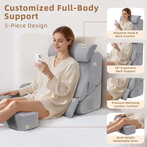 Miniatura 4 de 5 almohadas de lectura para sentarse en la cama para adultos, almohada plegable 2 en 1 con cuña para dormir, almohada ergonómica de apoyo de espalda