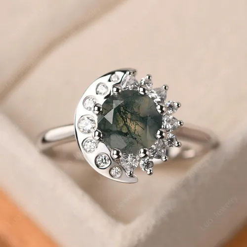 Miniatura 2 de LUO - Anillo de compromiso de plata de ley S925 con forma redonda de 0.276in con piedras preciosas para mujer