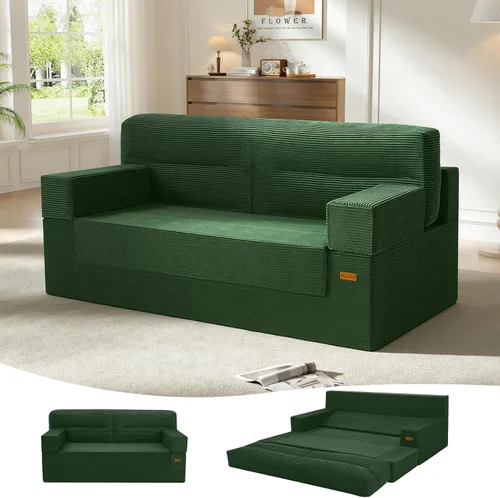 Miniatura 18 de MeMoreCool Sofá cama plegable sin huesos, sofá biplaza convertible de 59 pulgadas, sofá cama plegable de pana 2 en 1 para sala de estar pequeña