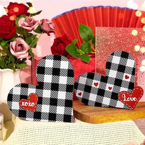 Miniatura 8 de 2 piezas de letrero de amor de madera para el día de San Valentín en forma de corazón, decoración de bandeja de San Valentín, centro de mesa