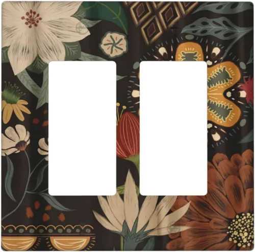 Miniatura 45 de Cubiertas de Interruptor de Luz Artísticas de Cuádruple Palanca con Hojas Tropicales Florales Boho, Flores Bohemias Decorativas Botánicas, Placas