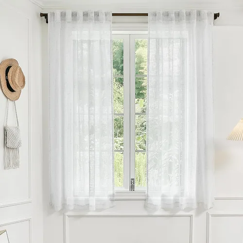 Miniatura 14 de Cortinas de lino transparente color crema de 96 pulgadas de largo para sala de estar, 2 paneles con bolsillo con pestaña trasera, suaves, naturales