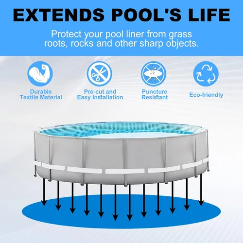 Miniatura 2 de Almohadilla redonda de revestimiento de piscina de 12 pies para piscinas sobre el suelo, hecha de material duradero, evita pinchazos y prolonga