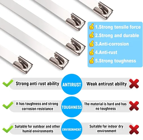 Miniatura 4 de Bridas de metal de 48 pulgadas, bridas de acero inoxidable extralargas de 500 libras, lazos de correa autobloqueantes resistentes, resistencia