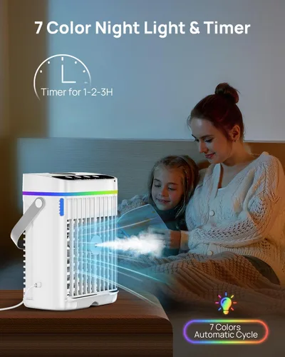 Miniatura 11 de Aire Acondicionado Portátil, Mini Aire Acondicionado Portátil de 1250ml Ventilador de Enfriamiento de Aire Ventilador de Aire con 3 Velocidades