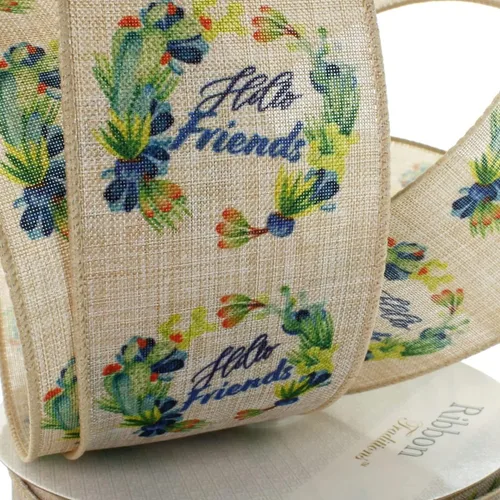 Miniatura 5 de Ribbon Traditions Cinta con alambre de ramitas verdes beige 2 1/2" x 10 yardas