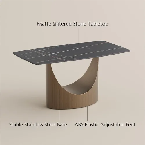 Miniatura 9 de POVISON Mesa de Comedor Moderna Hobart de 63" para 4, Mesa de Comedor Rectangular de Servicio Pesado Negro Mate, Superficie de Mesa de Comedor