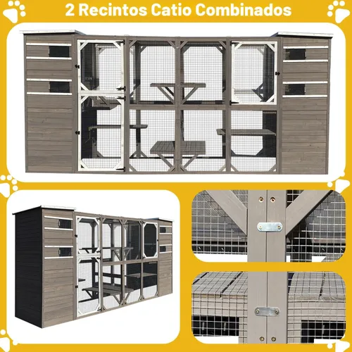 Miniatura 7 de Gowoodhut Catio grandes recintos para exteriores – Casa de madera para gatos resistente a la intemperie con múltiples plataformas y techo resistente