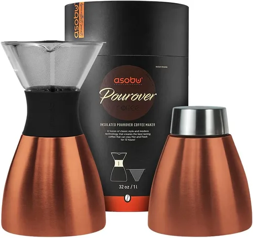 Miniatura 11 de asobu Cafetera de Vertido Aislada (32 oz.) Vacío de Doble Pared, Filtro de Acero Inoxidable y Jarra para Llevar (Borgoña)