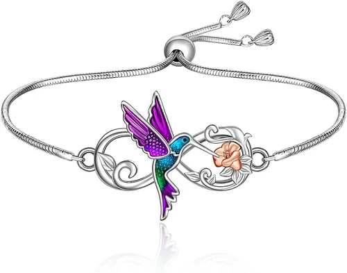 Hummingbird Sea Turtle Chakra Lotus Bracelet for Women 925 Sterling Silver Jewelry Charms Birthday Valentines Gifts